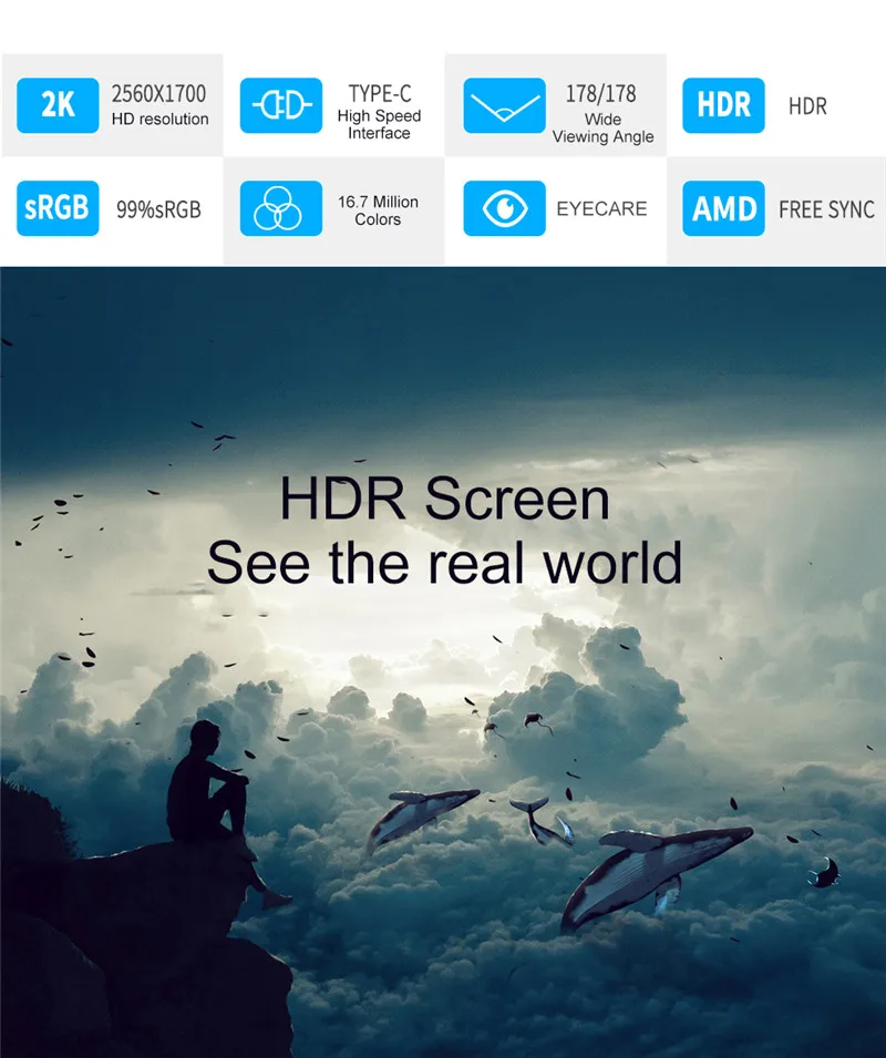 G-STORY 12,9 дюймов HDR ips WQHD 1700P Портативный игровой монитор для ухода за глазами для PS4, Xbox One с FreeSync, typc-c, кабель HDMI