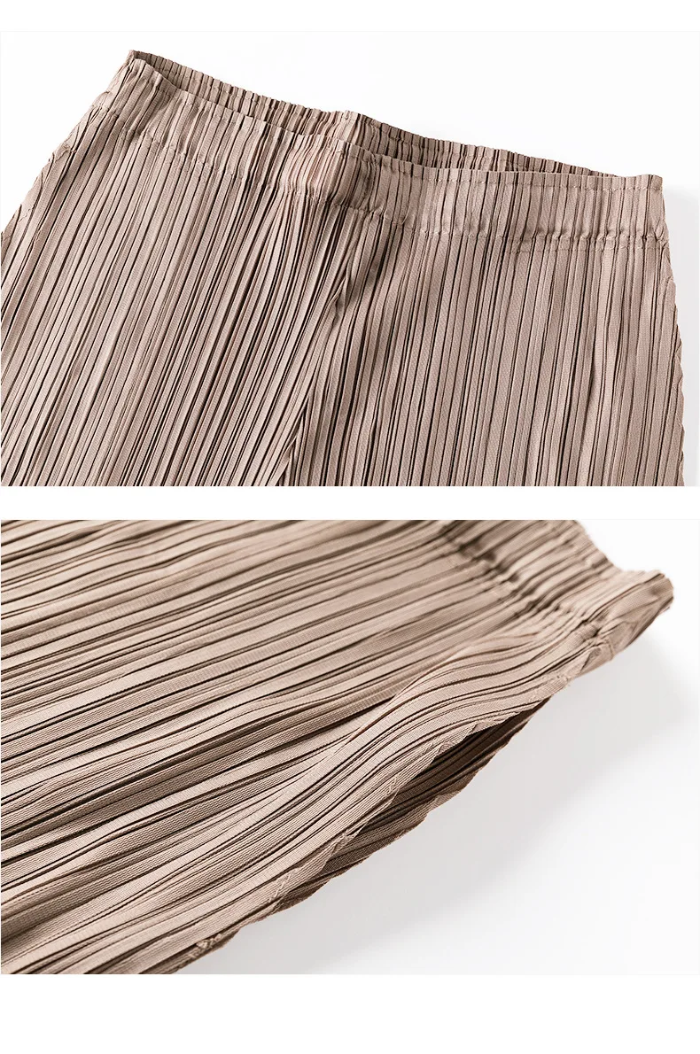 

HOT SELLING Miyake new Style Scarf collar three quarter T-shirt in the fold ankle-length pants two-piece outfit IN STOCK