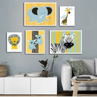 yellow lion canvas painting baby room decor cartoon animals wall art nordic zebra plakat wall pictures for baby kids room