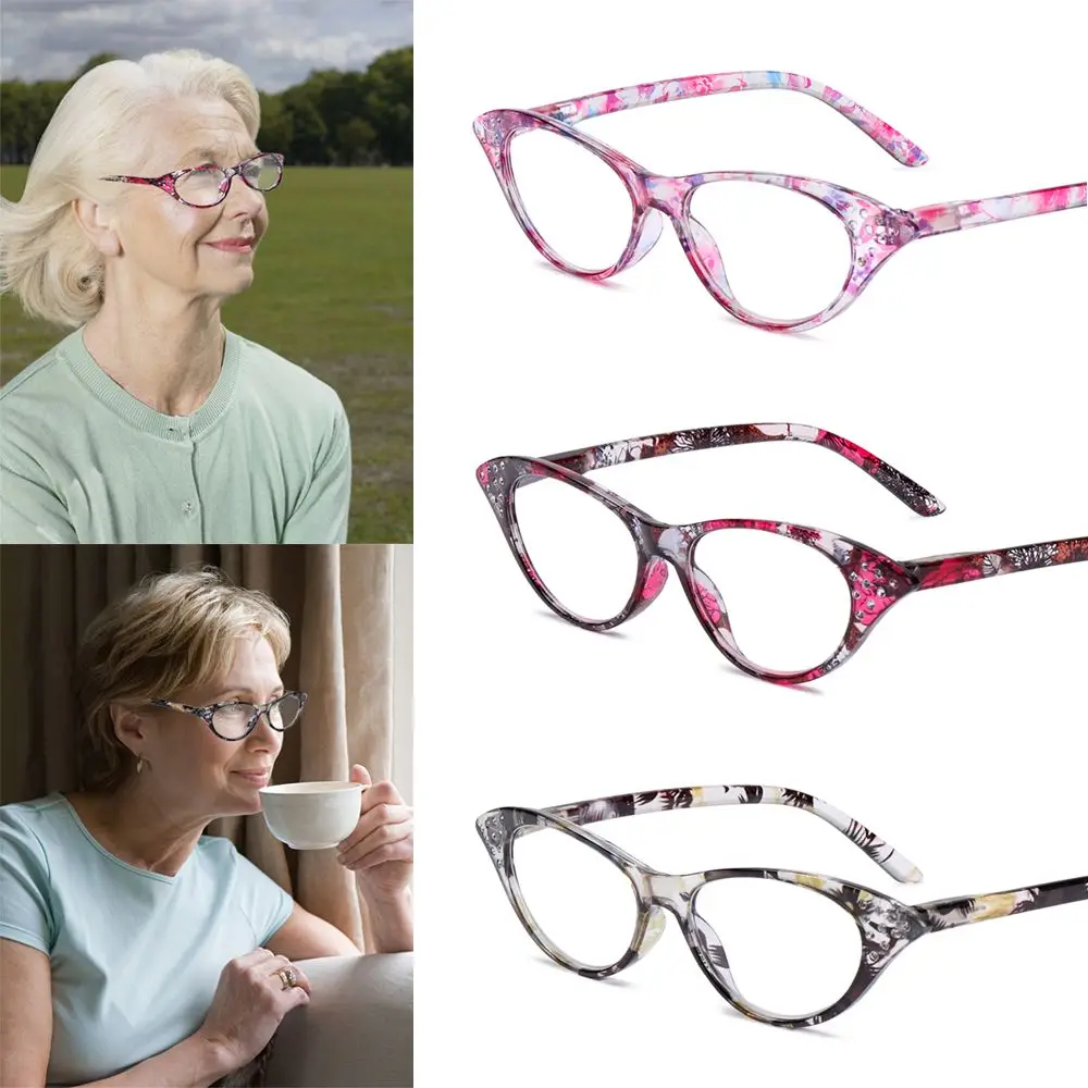 

Fashion Classic Vintage Retro Diamond Embellished Eyewear Computer Goggles Cat Eye Glasses Presbyopia Eyeglasses