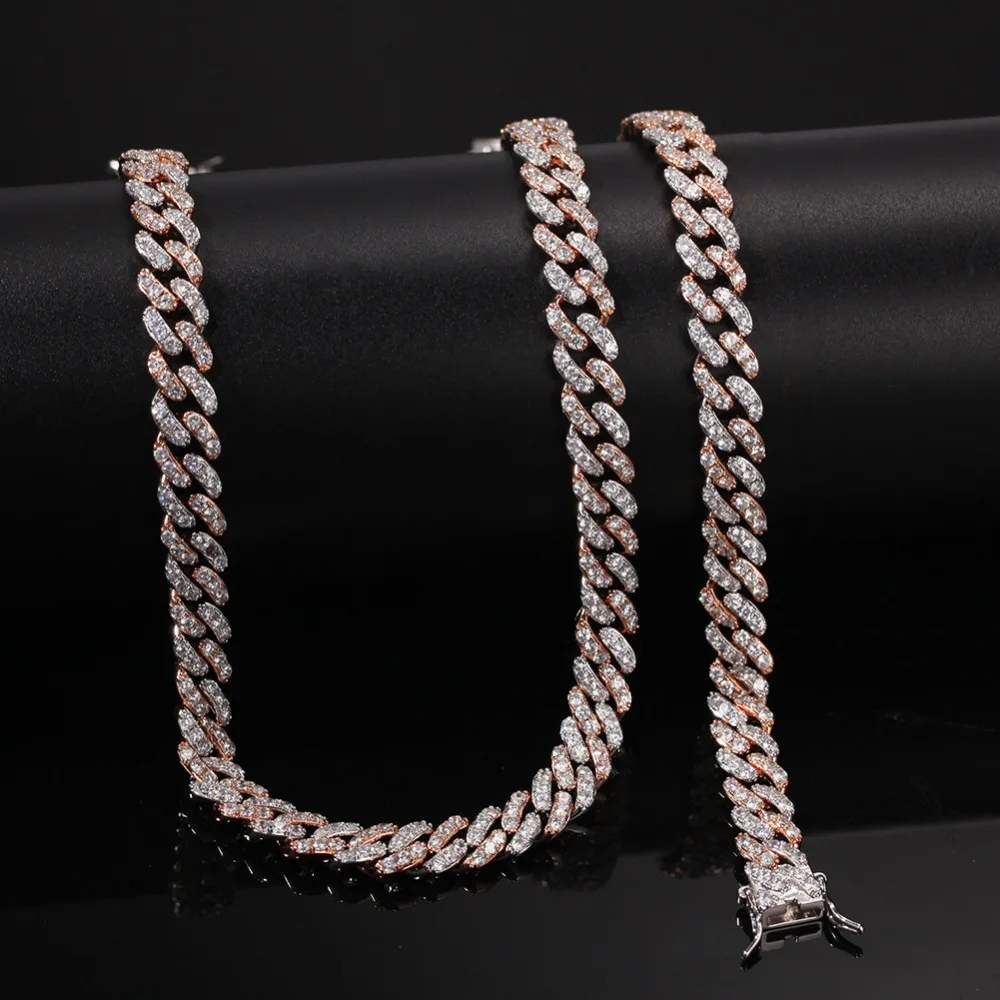 Хип хоп розовый AAA кубическая циркониевая подвеска Bling Iced Out кубинские Короткие Ожерелья Роскошные CZ камень звено цепи мужские украшения-браслеты