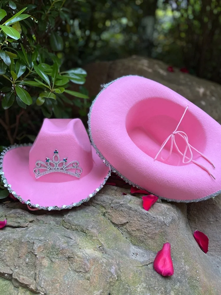 Шляпа Тиара розовая для девочек Федора с широкими полями Ковбойская шапка в