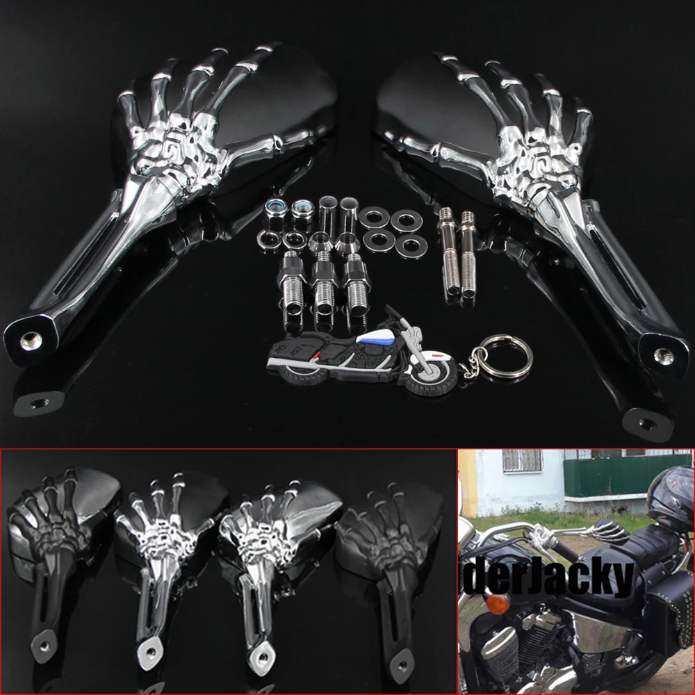 Chrome Skull Skeleton Rearview Mirrors For Suzuki Intruder Volusia Boulevard / Honda Shadow 750 1100 VTX VT / Yamaha V-Star