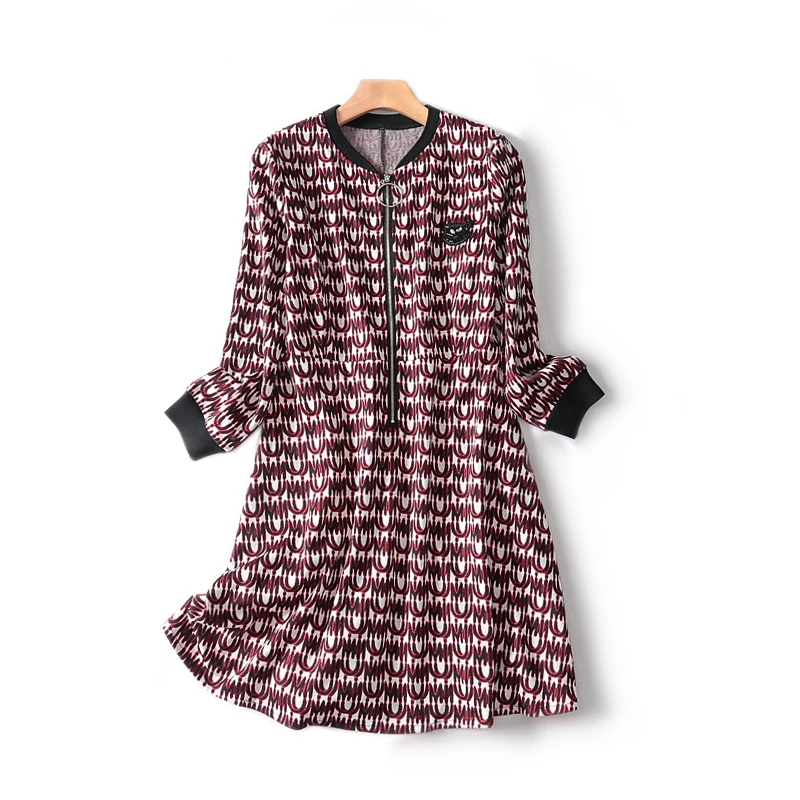 2019 осенне-зимнее новое платье на молнии с круглым вырезом в стиле ретро