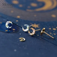 modian new 925 sterling silver colorful crystal moon tiny stud earring for women luxury ear pin fine jewelry student accessories