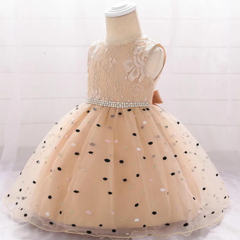 

2020 New Lace Baby Dress Boo dot wedding princess dress newborn 100 days wine full moon birthday dress