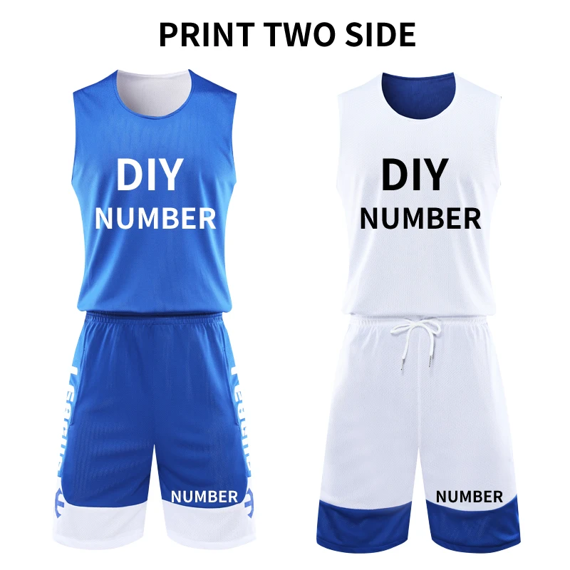 blue white DIY Двусторонняя баскетбольная форма на заказ, форма для баскетбола с принтом имени, логотипа, Джерси, баскетбольная L-6XL, спортивная одежда - Цвет: blue white DIY