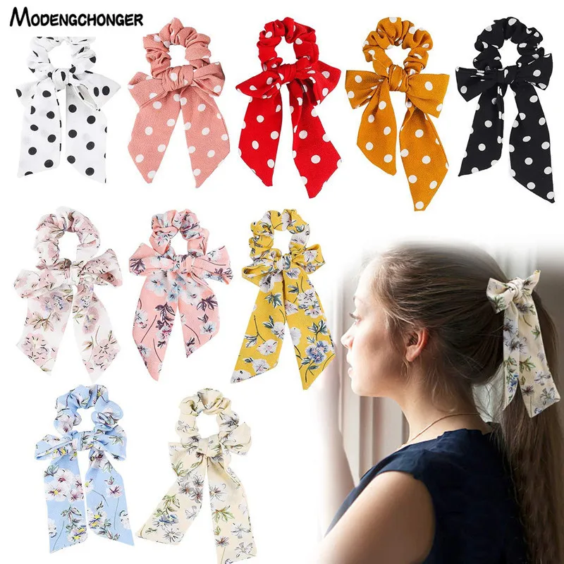 Женская резинка для волос эластичная с цветочным принтом и бантом аксессуары