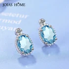 Роскошные серьги JoiasHome из стерлингового серебра 925 пробы с овальными синими камнями, Женские Ювелирные украшения, подарок на свадьбу, День святого Валентина