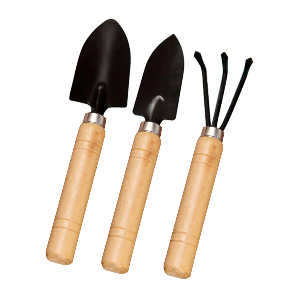 

3 Pcs/set Mini Spade Shovel Harrow Flowerpot Tools Potted Plants Maintenance Wooden Handle Plant Soil Shovels Gardening Tools