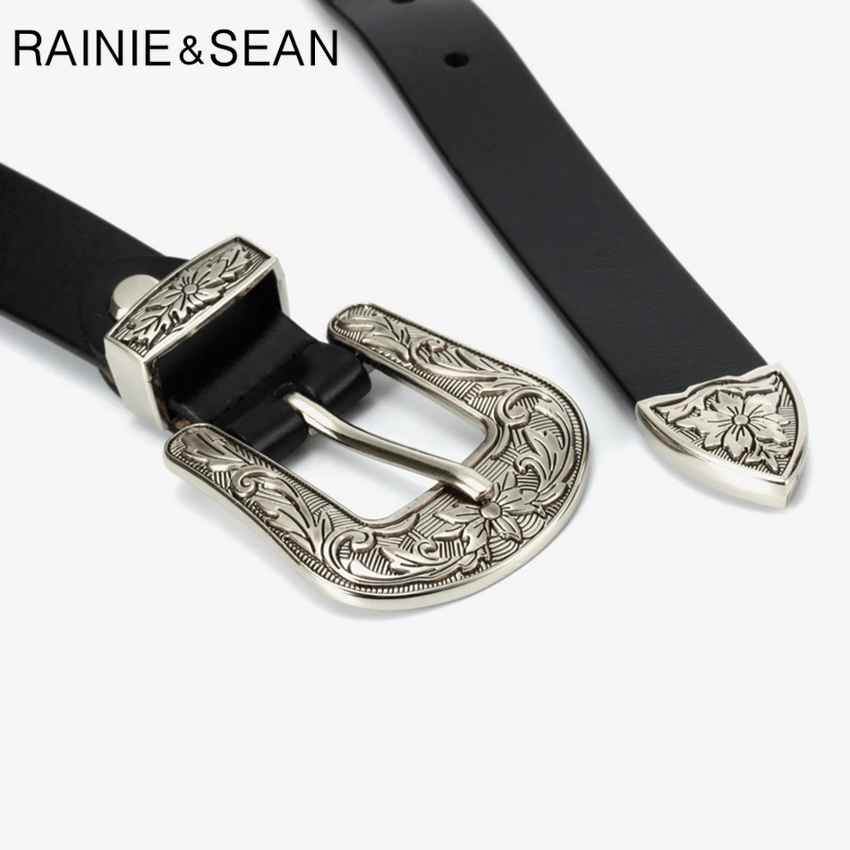 Ремень RAINIE SEAN женский из натуральной кожи с двойной пряжкой и винтажной Резной