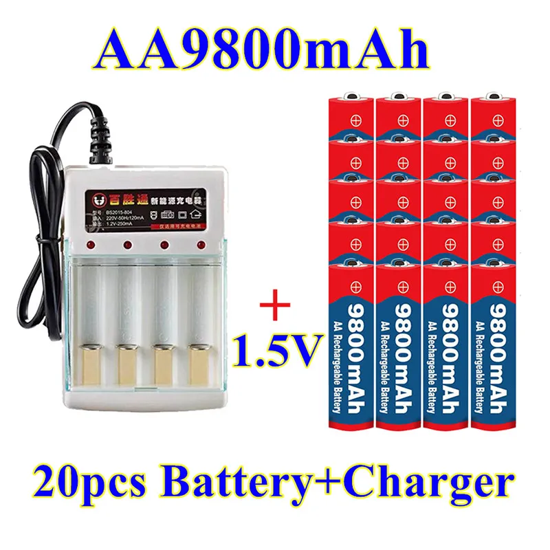 

New Tag AA battery 9800 mah rechargeable battery AA 1.5 V. Rechargeable New Alcalinas drummey +1pcs 4-cell battery charger