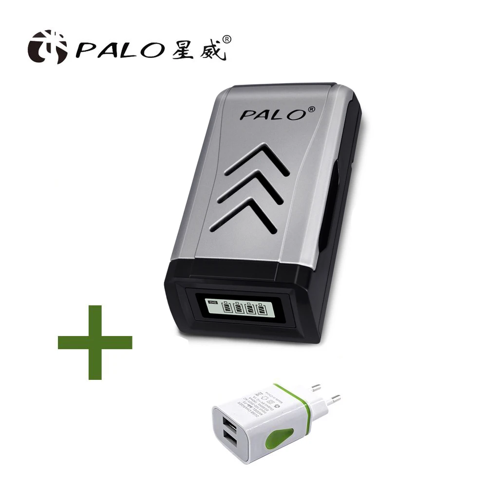 PALO AA AAA умное зарядное устройство ЖК-дисплей USB вход для AA/AAA NiMh NiCd аккумуляторная батарея быстрое USB интеллектуальное зарядное устройство - Цвет: With EU charger