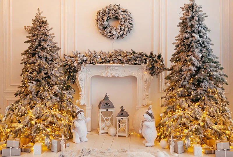 

Interior White Wall Photography Background Christmas Decoration Tree Christmas Backdrops for Photo Studio