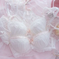 sweet lace princess girl lingerie underpants heart cute loli small chest gathered bra sexy steel ring lingerie with briefs