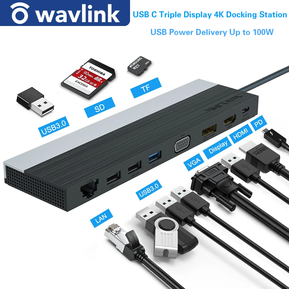 Док-станция Wavlink для Windows/Mac OS 100 Вт с тройным дисплеем | Компьютеры и офис