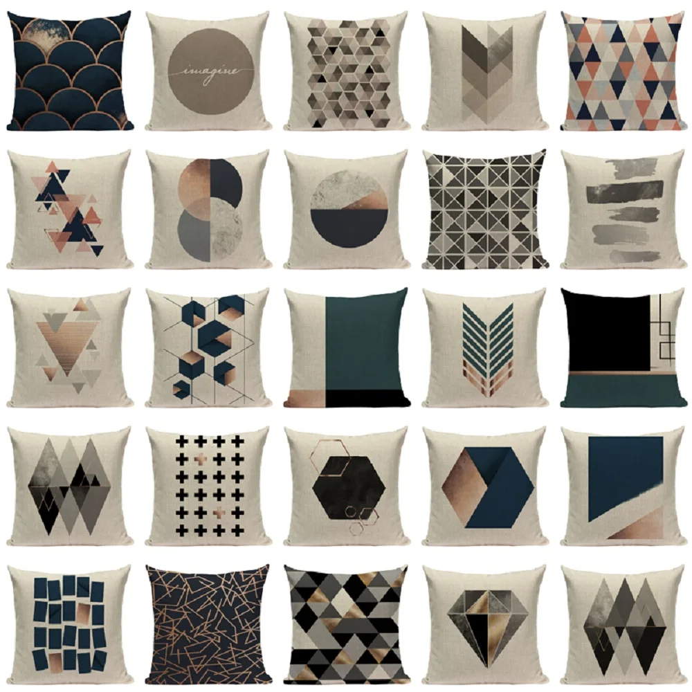 

Geometric black blue cushion linen hug pillowcase 45Cmx45Cm Square Sofa Bedroom 3D Throw Pillow Cover