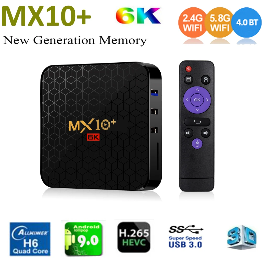 MX10 Pro 6K tv Box Android 9 0 Allwinner H6 Четырехъядерный 4 ГБ 32 64 Гб 2 4G WiFi USB3.0 Поддержка * 4K H.265