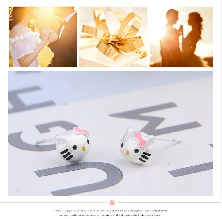 

Hello Kt Cat Stud Earrings for Women Fashion Silver-Tone Cartoon Earrings Animal Girl Earrings Gift Earrings Decorations