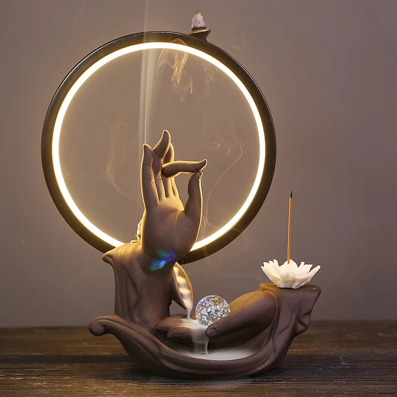 

Lamp Incense Burner Backflow Lotus Ceramic Creative Statue Incense Burner Zen Decor Buddah Incensario Modern Room Decor BK50XX