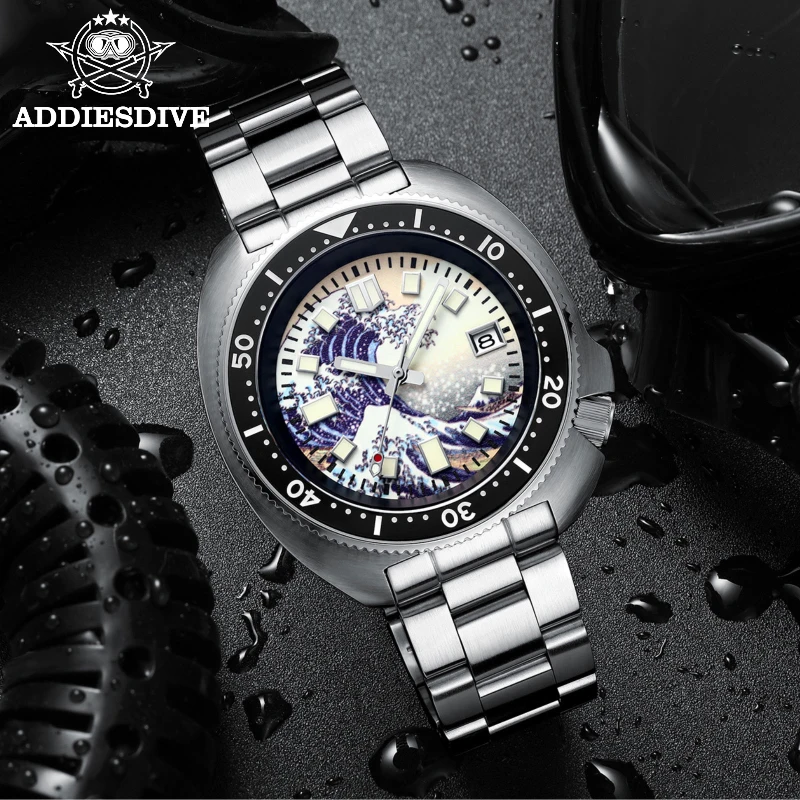 

ADDIES Men Automatic Mechanical Watches Full Luminous Kanagawa Ocean Wave Dial 200m Diver Watch Stainless diving Watch