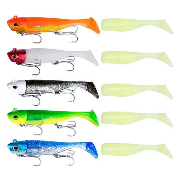 5pcs soft lure Goture 5 шт./компл. для рыбалки, мягкие блесны на удочку Jig Head 18g 26,4 г Minnow силиконовый приманка Воблер для ловли карпа для морской воды пресная вода Swimbait - Цвет: 5pcs soft lure