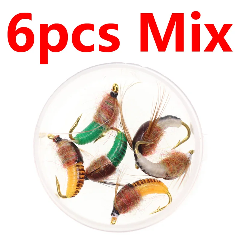 6pcs mix Bimoo 6 шт.#12 Реалистичная Nymph Scud Fly для ловли форели Nymphing искусственная приманка-насекомое приманка Caddis Nymph Fishing Fly - Цвет: 6pcs mix