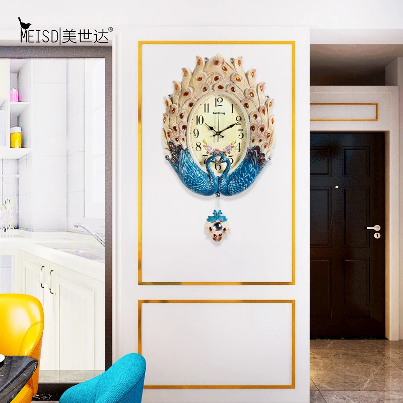 Роскошные большие декоративные настенные часы с павлином из бесшумной смолы