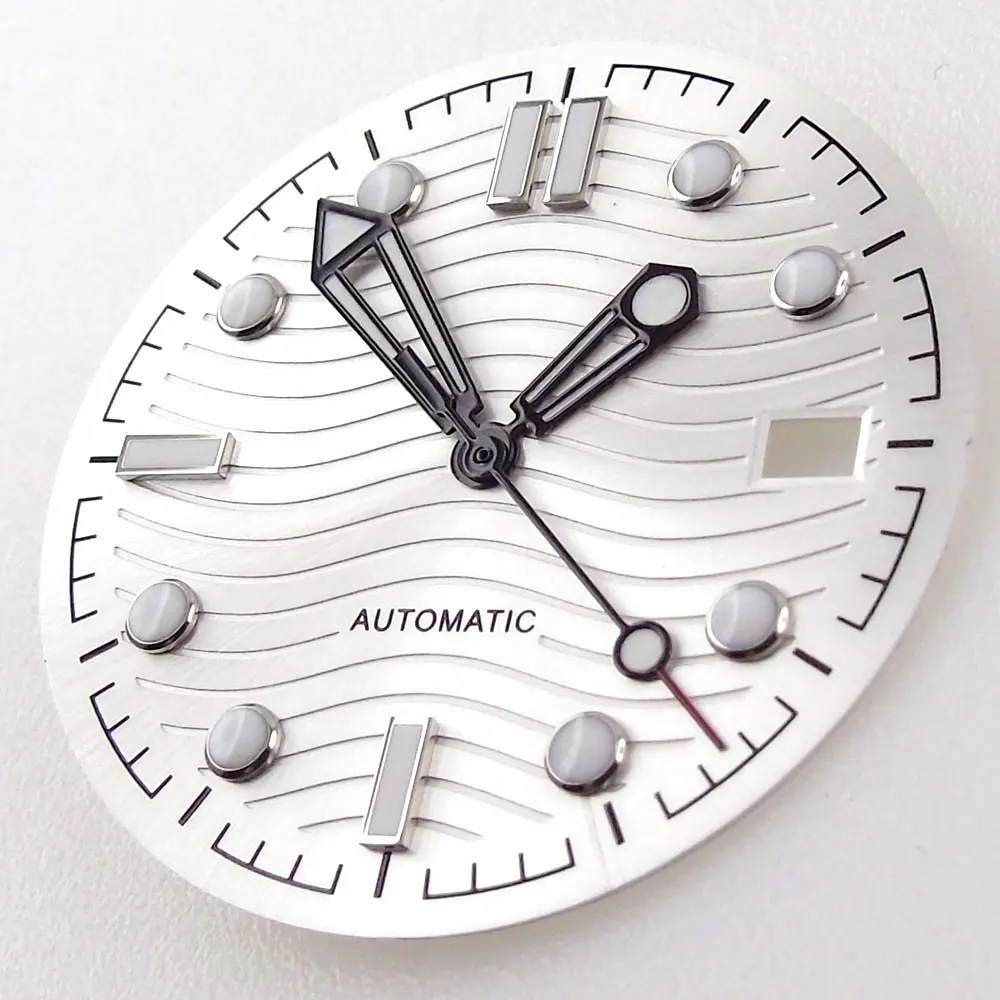 

Automatic Nologo 31mm Silver Watch Dial Hand Set fit NH35A Waving Pattern