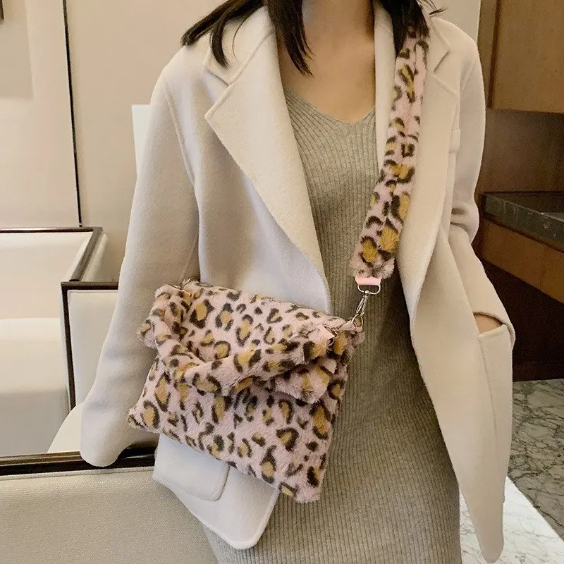 

Leopard Pattern Fur Handbags Winter Warm Crossbody Bags for Women 2020 Famous Brand Large Capacity Shoudler Bag Clutch 2020 New