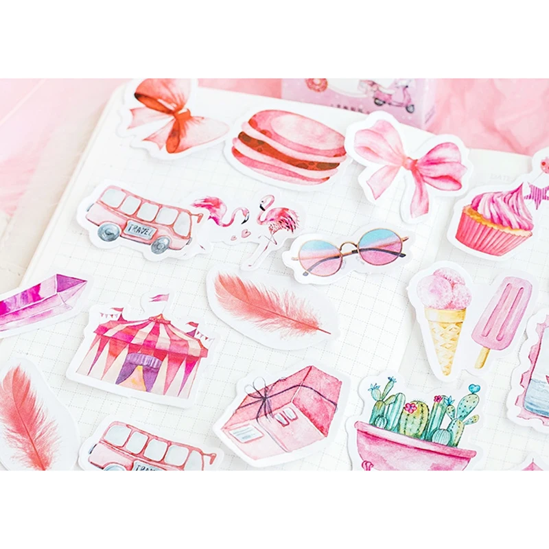 46 шт./коркоркор. розовое сердце Девочка перо воздушный шар мини-бумажная наклейка