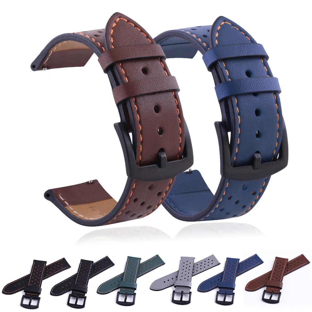 

Ремешок кожаный для Samsung Galaxy Watch 3 45/41 мм/42 мм/46 мм/Active 2, браслет для Huawei Watch GT2 46 мм GT 2e