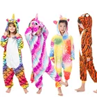 Детская Пижама-комбинезон Кигуруми Пижама с капюшоном в виде единорога зимний теплый комбинезон Пижама для мальчиков-подростков Пижамный костюм с мультяшными животными Pjs