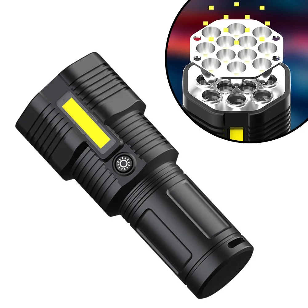 

12LED COB Strong Light Flashlight USB Fast Charge Torch With Side Lamp Life Waterproof Headlight With USB Cable For Camping Tool