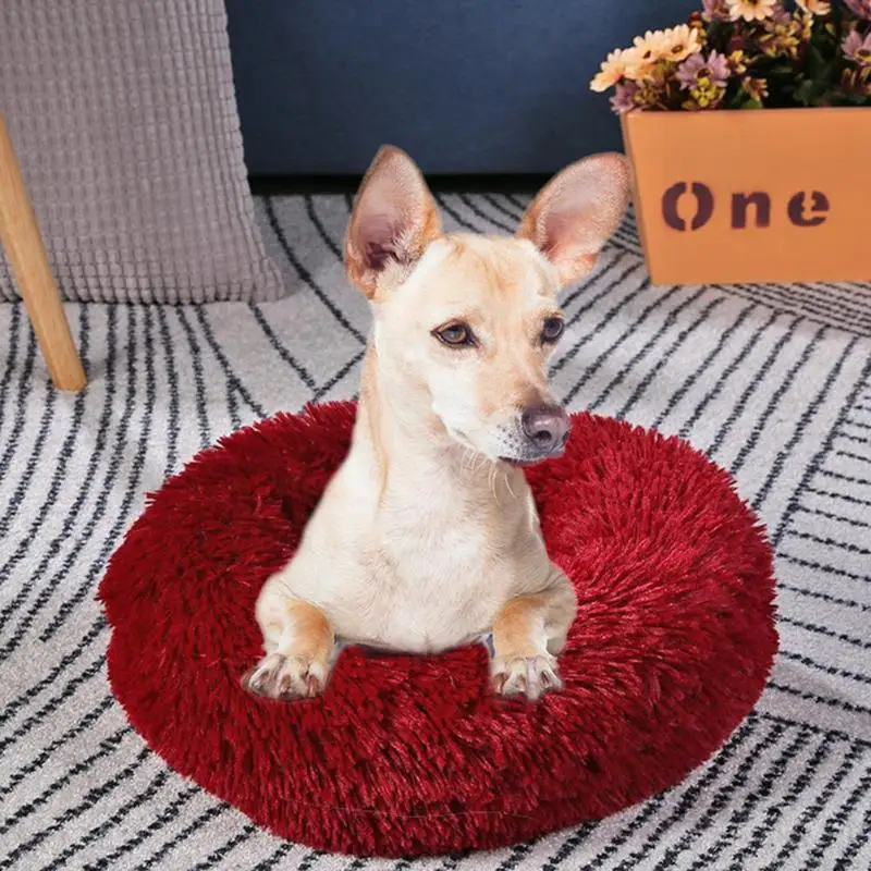 Складная круглая кровать для собаки моющаяся длинная плюшевая собачья Конура