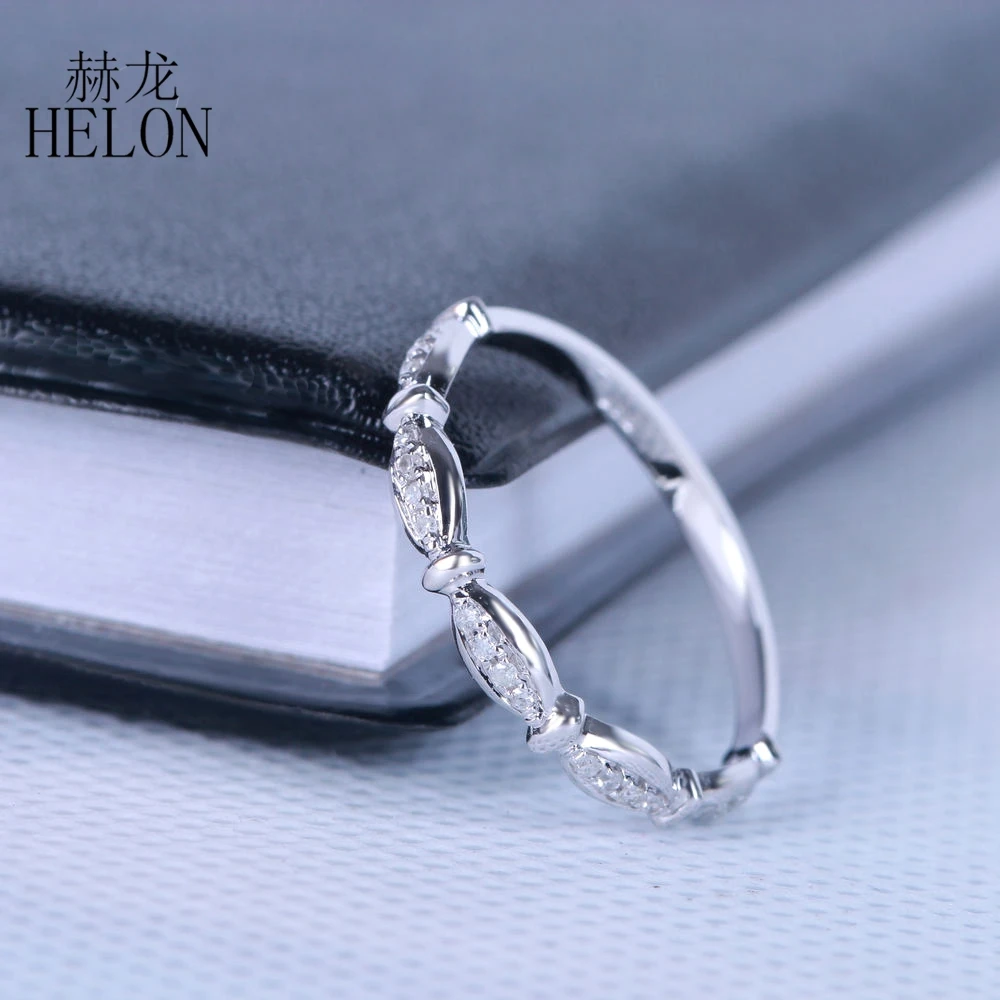 

HELON Solid 14k White Gold Pave Natural Diamonds Fine Jewelry Engagement Wedding Ring For Women Birthday Anniversarry Best Gift
