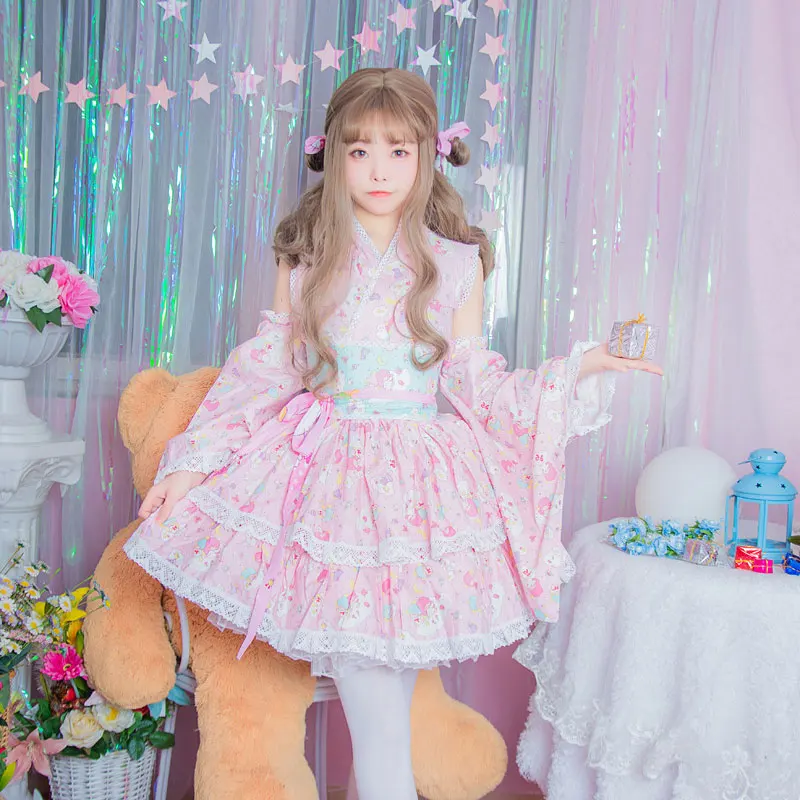

Lolita Kimono Maid Tops Dress Uniform Outfit Anime Cosplay Costumes Halloween Female Party Dress Sets