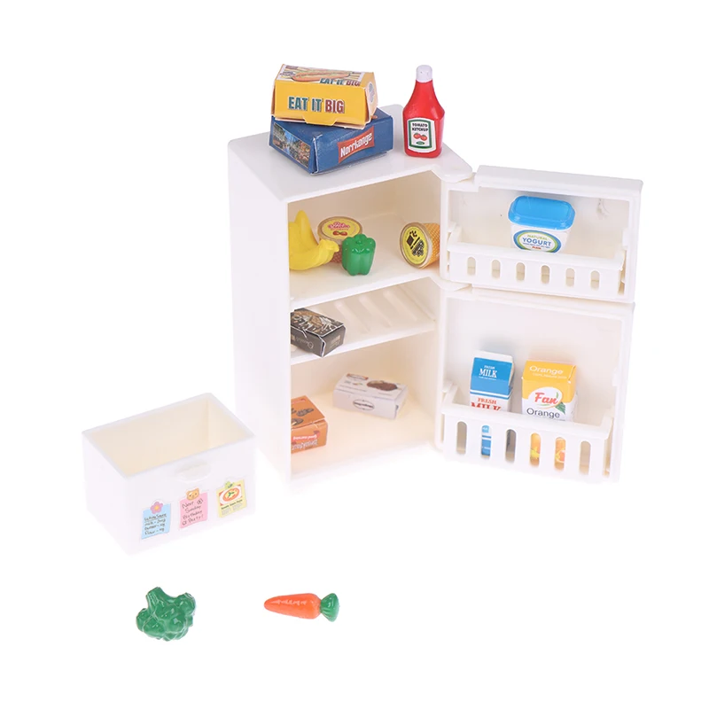 

1/12 Dollhouse Miniature Kitchen White Wooden Fridge Refrigerator Freezer For Dolls Bedroom Living Room Accs Kids Toy 16Pcs/set