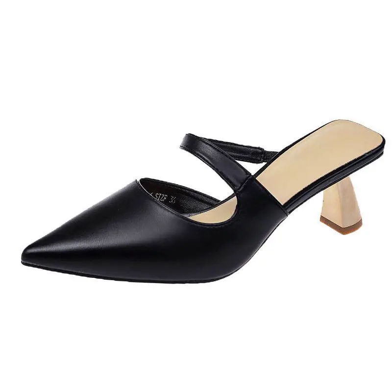 

Cover Toe High-Heeled Shoes Lady Ladies' Slippers Low Luxury Slides Square heel Slipers Women Pointed Designer Block 2021 Fabric