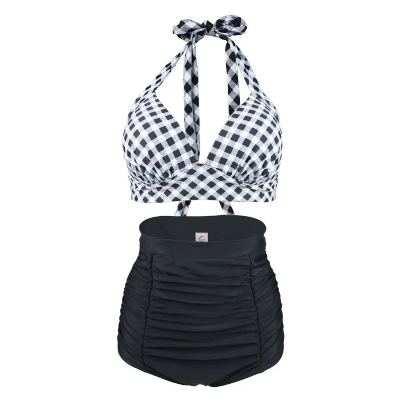 

Two Piece Sets Split High Waist Bikini High Waisted Swimwear Suits for Women Plaid Solid Brazilian Swimsuits Female