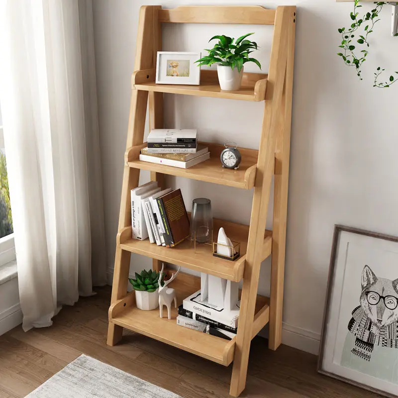 Solid wood bookshelf trapezoidal multi-layer shelf bedroom living room balcony floor shelf storage rack shelve нижная полка images - 6