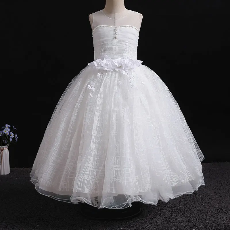 New White Flower Girl Dress for Wedding Sheer Neck Princess Pageant Gown First Communion Dress