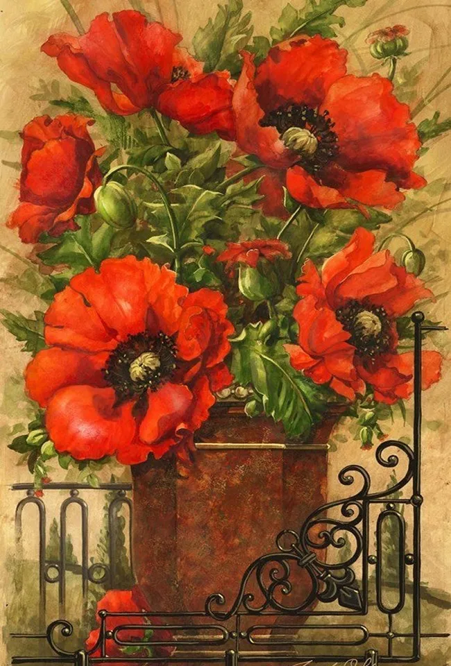 

JMINE Div 5D poppy flower Full Diamond Painting cross stitch kits art High Quality Floral 3D paint by diamonds