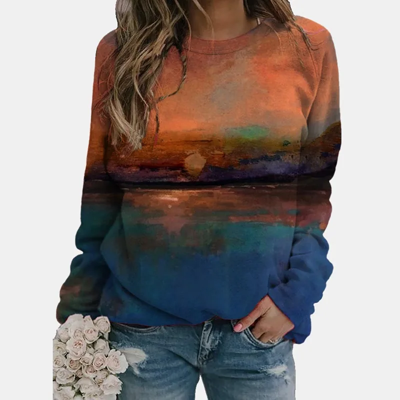 Женские топы на весну и осень новый стиль пуловер с художественным принтом