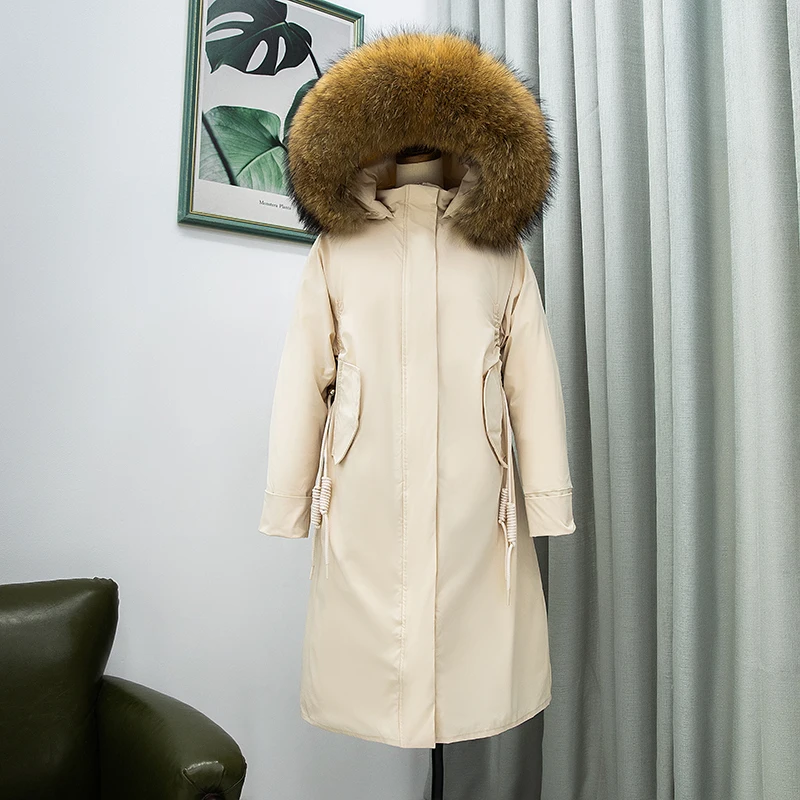 Длинная парка Janveny женский пуховик пальто с большим воротником из натурального