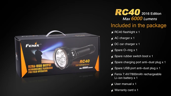 Водонепроницаемый светодиодный фонарик Fenix RC40 Cree XM-L2 U2 6000 люмен с перезаряжаемым