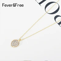 fashion korean jewelry inlay crystal necklace long chain alloy gold color round necklace pendant dainty collier femme gifts