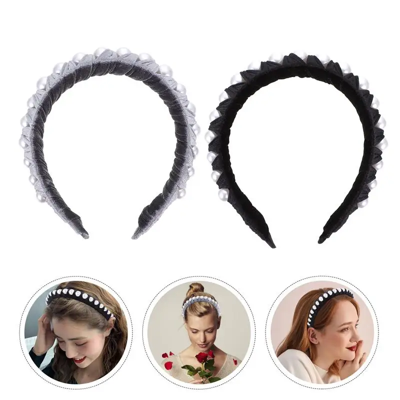 

2 Pcs Vintage Pearl Velvet Texture Hairband Hair Accessories Hair Hoops for Women Girls