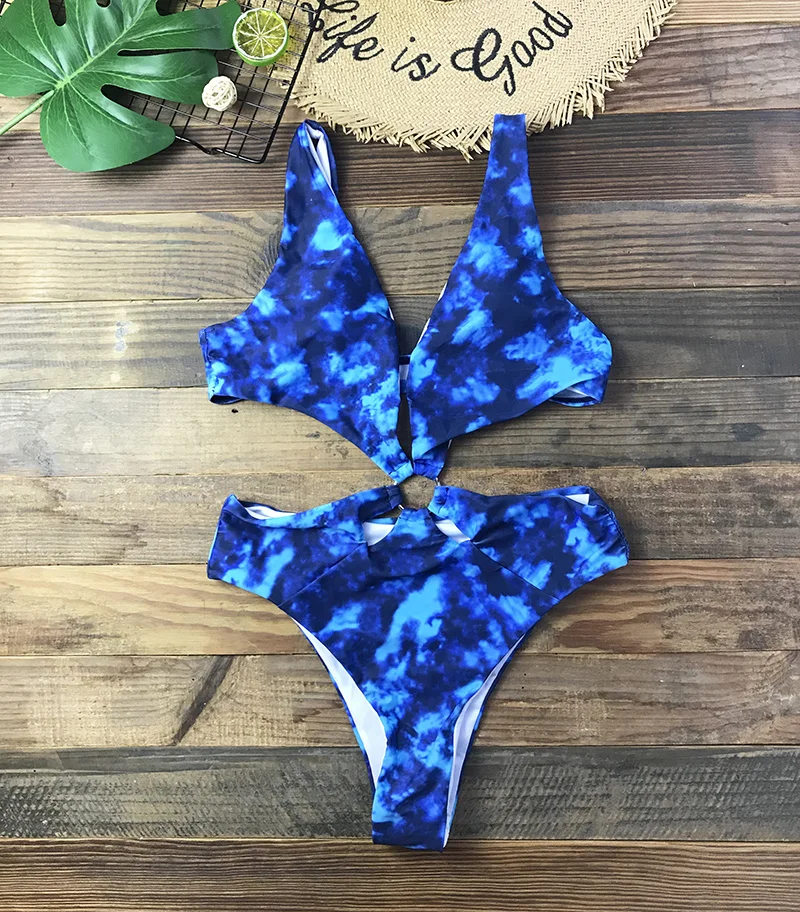 

Tie Dye One Piece Swimsuit 2021 New Monokini Backless Swim Suit Bathing Suit Beach V Neck Swimwear Women Bodysuit