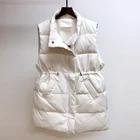 Женский зимний жилет на белом утином пуху, теплый длинный жилет на молнии с воротником-стойкой и карманами, Корейская уличная одежда, 2021